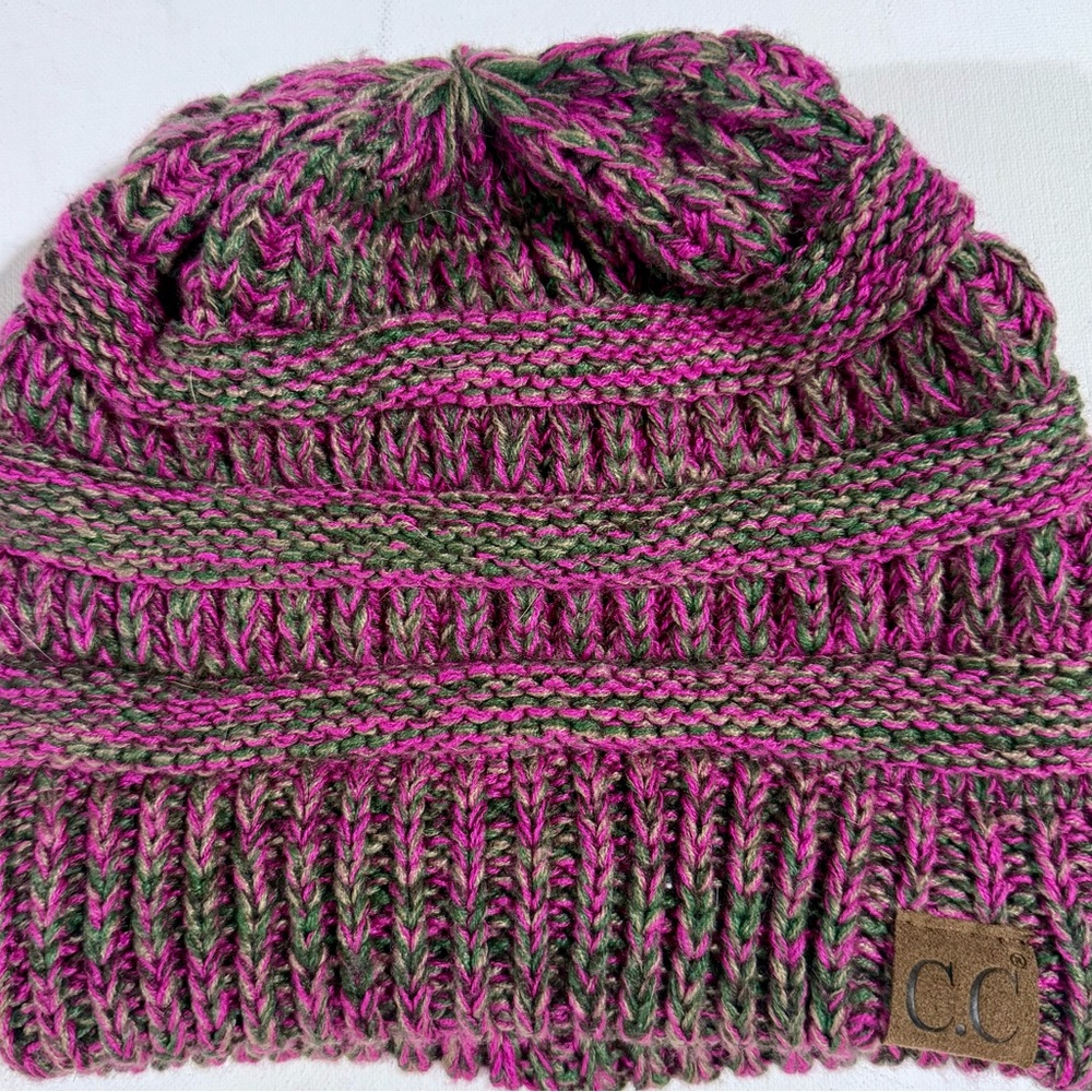 CC Boutique Pink and Green Knit Beanie